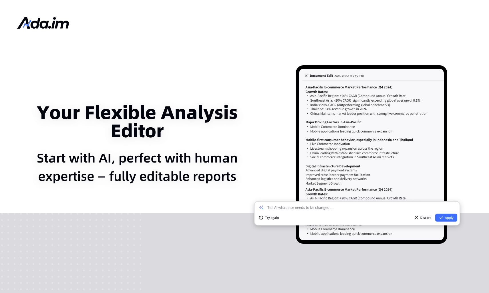 During the automated report generation, you can actively review, edit, and adjust the content. This enables a human-in-the-loop process, allowing for real-time collaboration and refinement to ensure the final document's accuracy and relevance. This approach seamlessly integrates human oversight with AI efficiency.